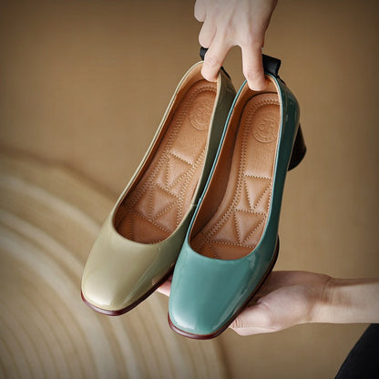 Elegant Leather Chunky Heels by Isabella Sol