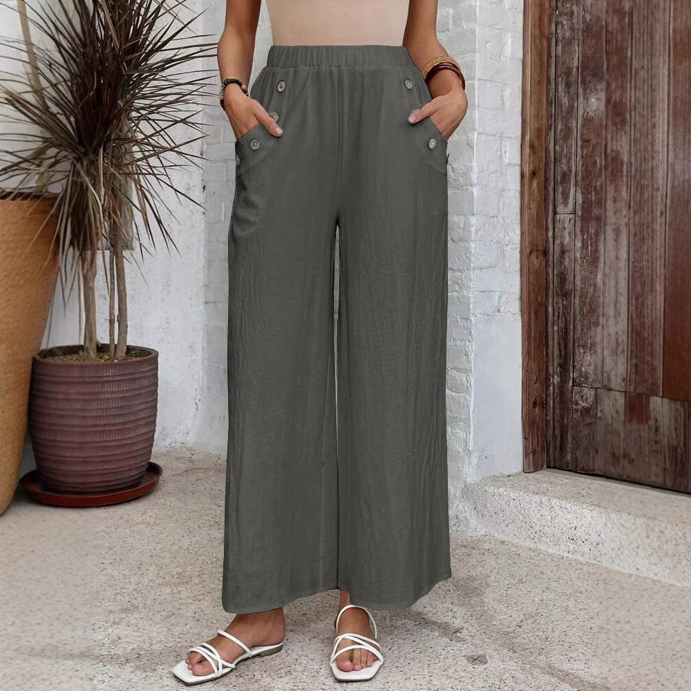 Pantalones holgados de talle alto y pierna ancha de Isabella Sol.