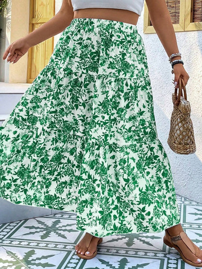 Falda larga de talla grande con estampado floral de Isabella Sol