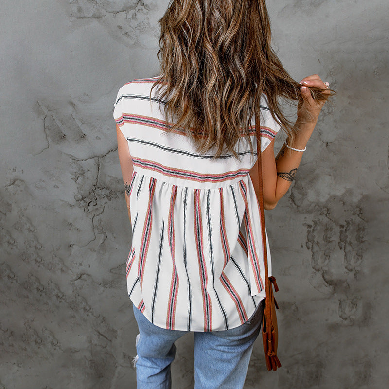 Blusa de gasa con escote en V y rayas de Isabella Sol