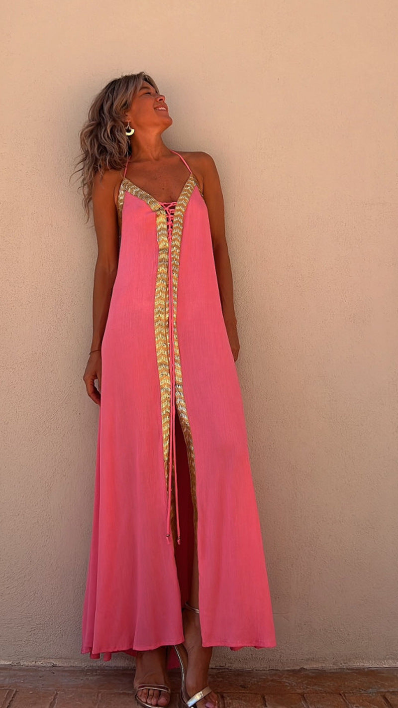 Elegante vestido halter con cordones de Isabella Sol