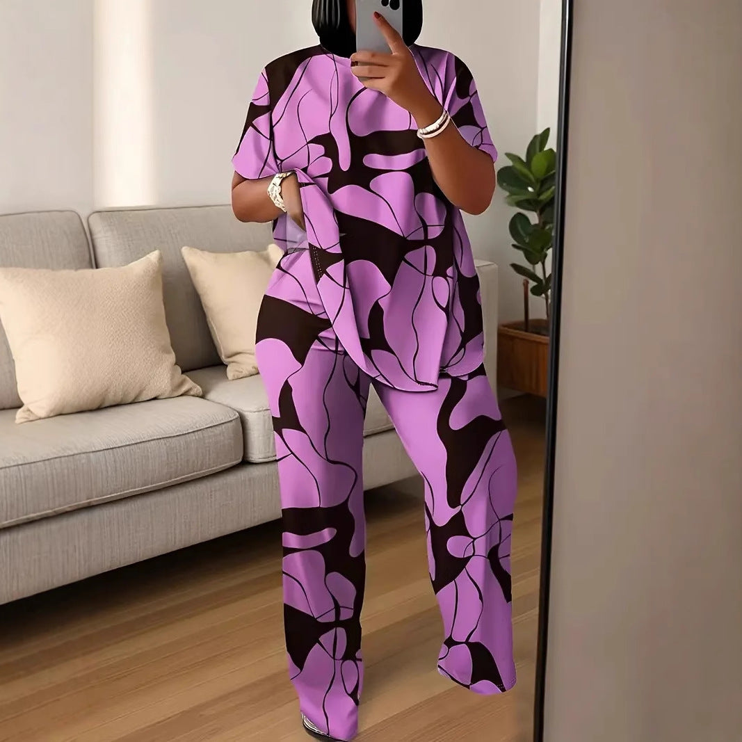 Conjunto de dos piezas cómodo para estar en casa con estampado abstracto y talla grande de Isabella