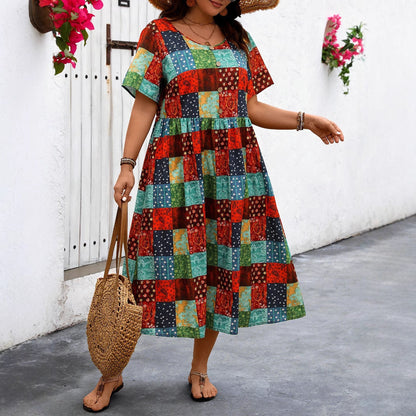Vestido largo de verano Isabella Sol con vibrantes diseños de patchwork