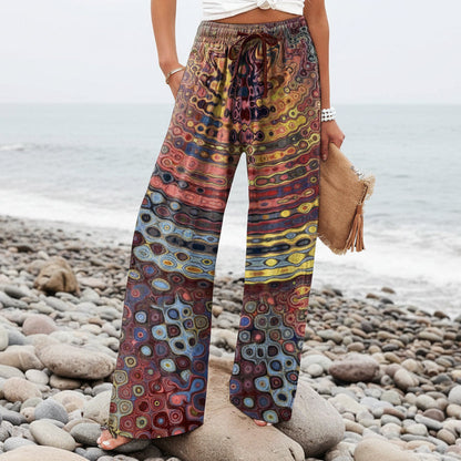 Pantalones de pierna ancha para mujer de Isabella Sol con estampado botánico bohemio
