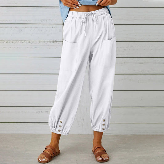 Pantalones holgados de algodón y lino de Isabella Sol