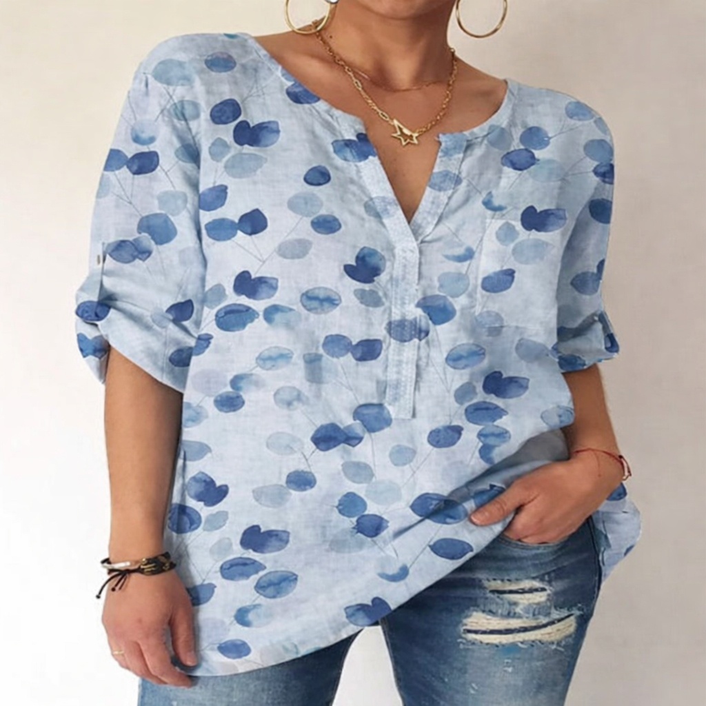 Blusa de algodón estampada con escote en V de Isabella Sol.