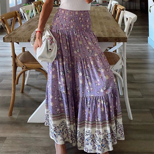 Falda larga de talle alto con estampado floral de Isabella Sol