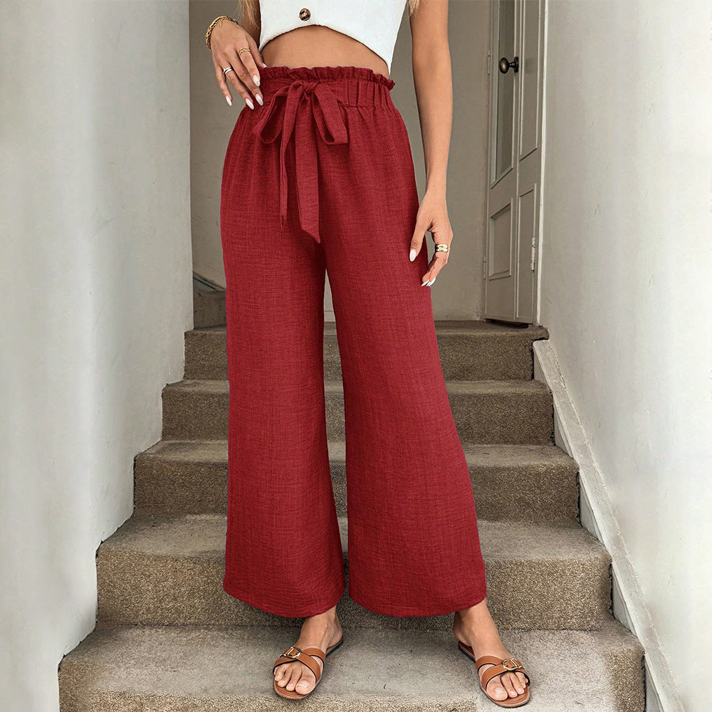 Pantalones rojos de pierna ancha con cordón ajustable de Isabella Sol