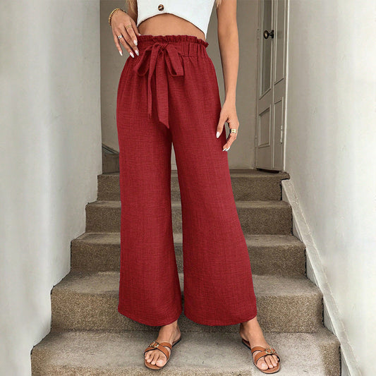 Pantalones rojos de pierna ancha con cordón ajustable de Isabella Sol