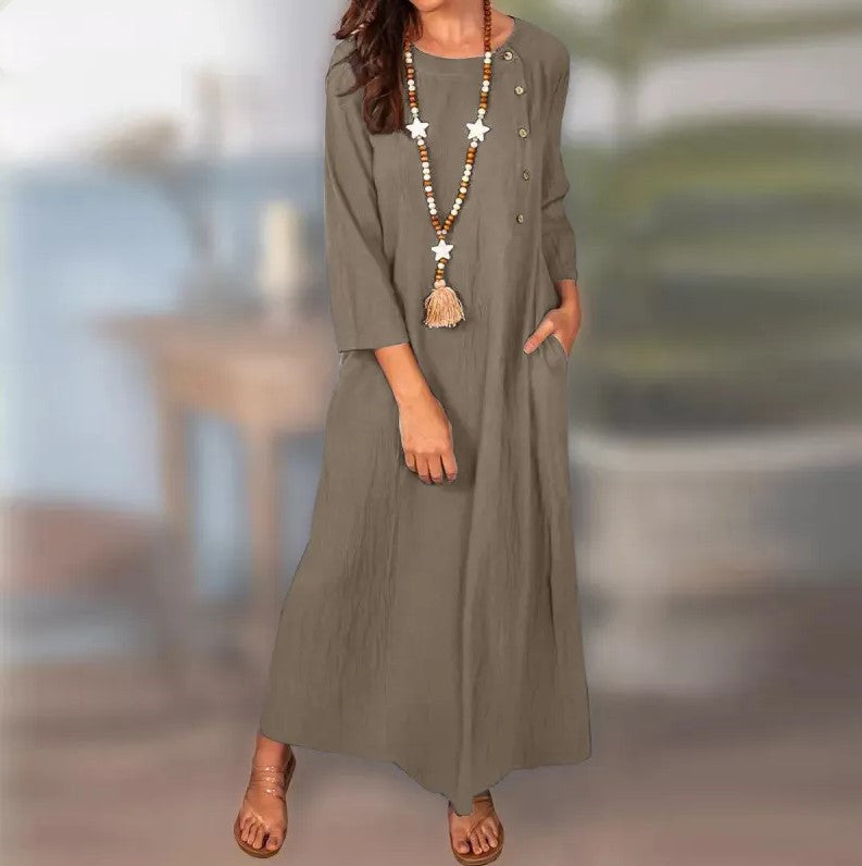 Vestido vintage de lino de manga larga de Isabella Sol