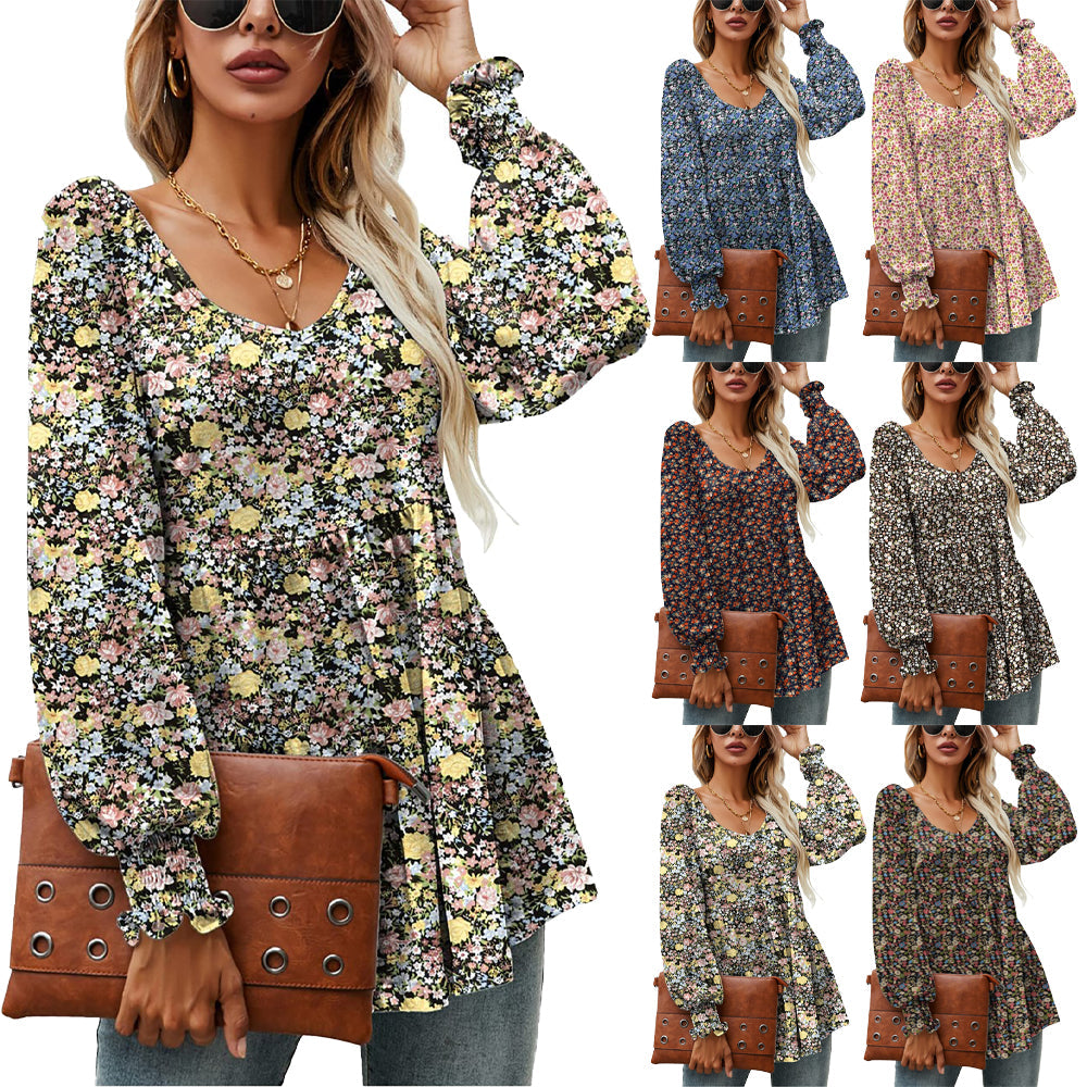 Floral Puff Sleeve V-Neck Top by Isabella Sol