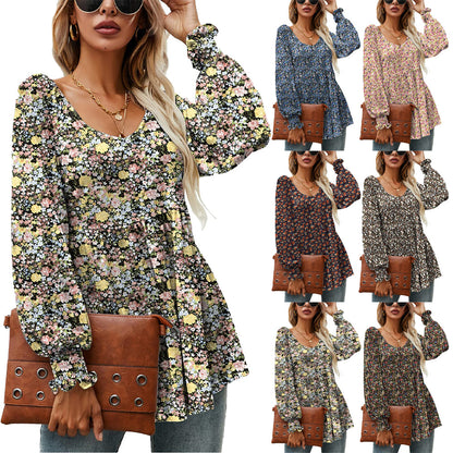 Floral Puff Sleeve V-Neck Top by Isabella Sol