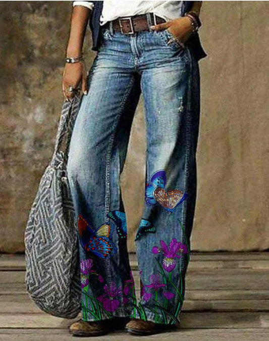 Pantalones anchos con estampado floral artístico de Isabella Sol.