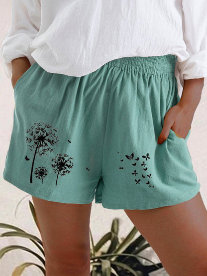 Pantalones cortos de talle alto con estampado de diente de león de Isabella Sol