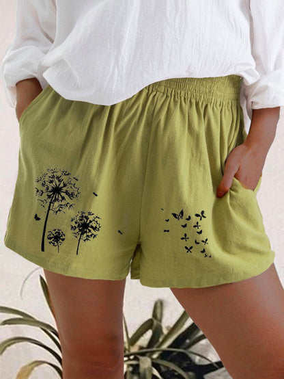 Pantalones cortos de talle alto con estampado de diente de león de Isabella Sol