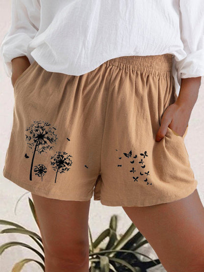 Pantalones cortos de talle alto con estampado de diente de león de Isabella Sol