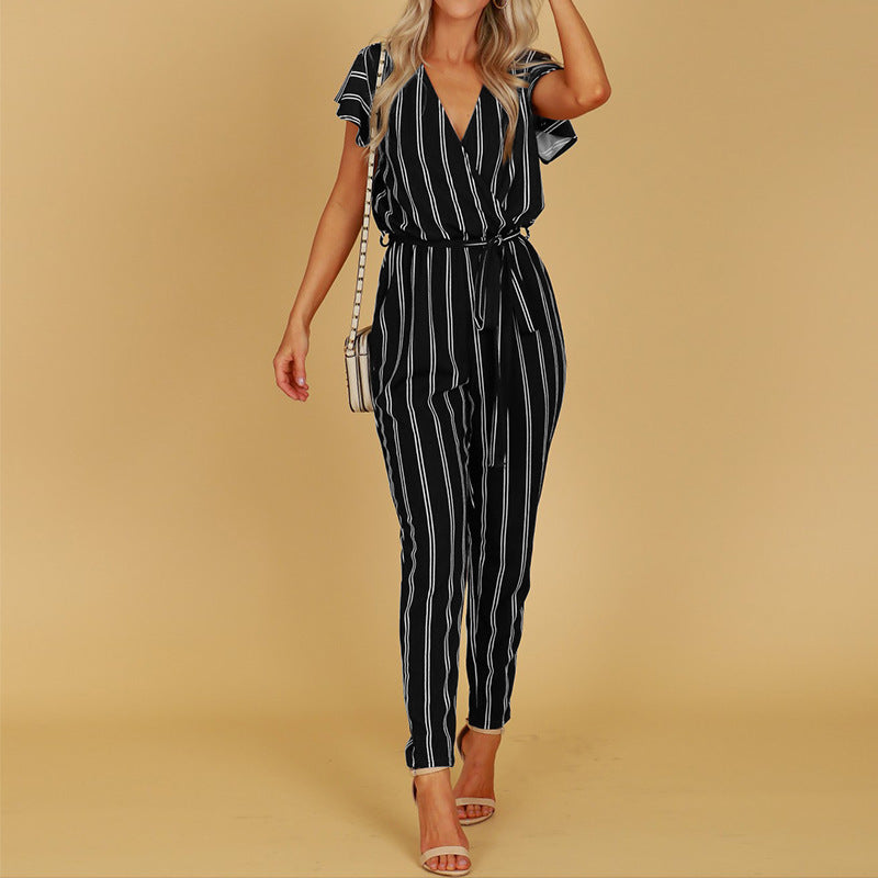 Chic Stripe Isabella Sol V-Neck Halter Jumpsuit