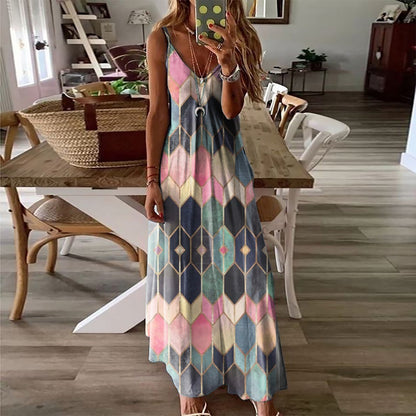 Vestido largo de verano con estampado geométrico de Isabella Sol