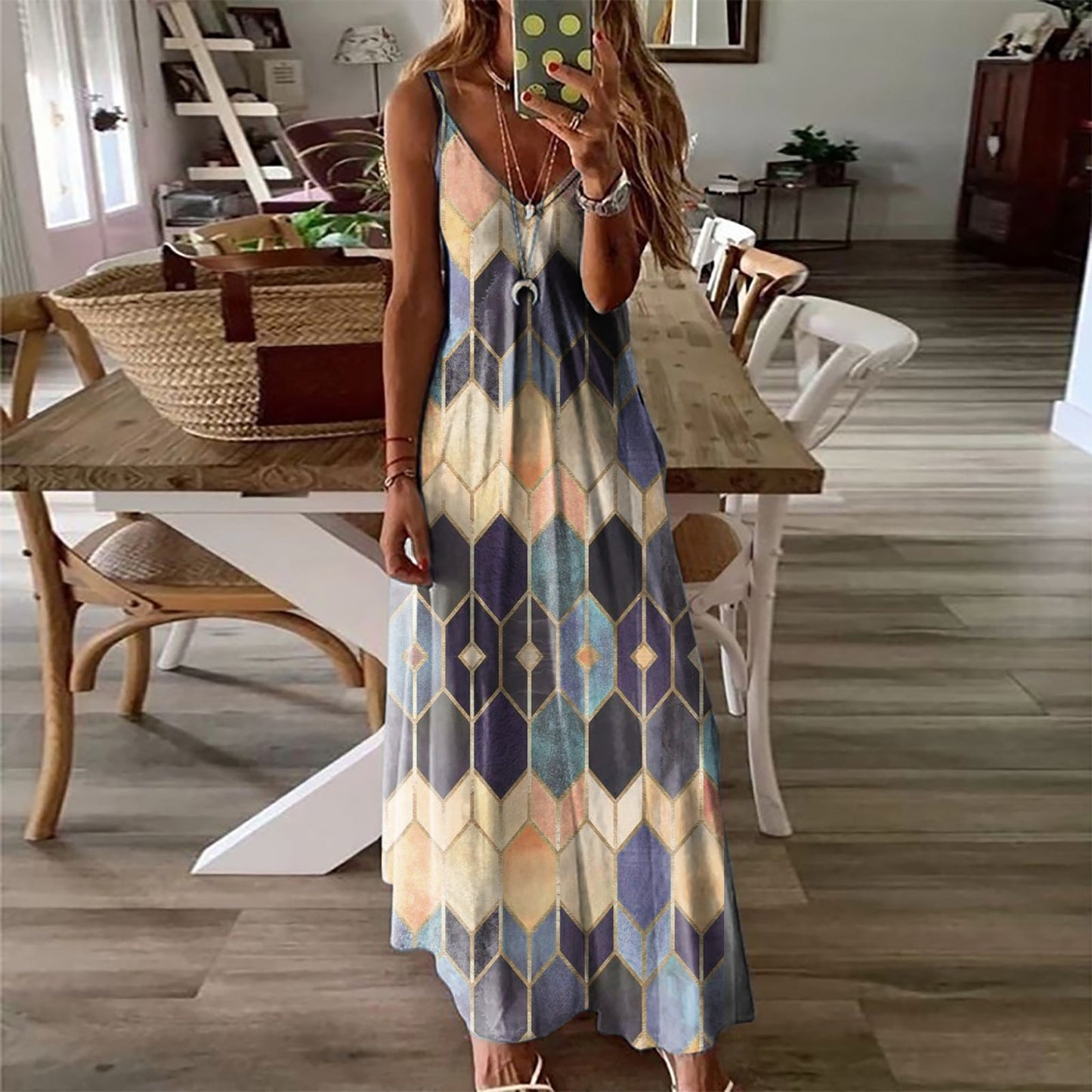 Geometric Print Isabella Sol Summer Maxi Dress