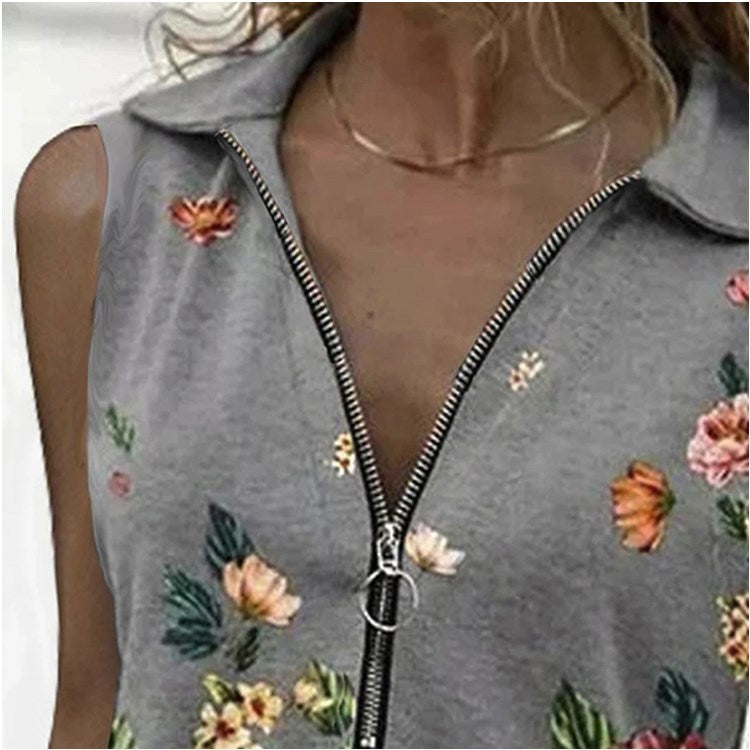 Top ajustado con cremallera floral Isabella Sol Blusa sin mangas