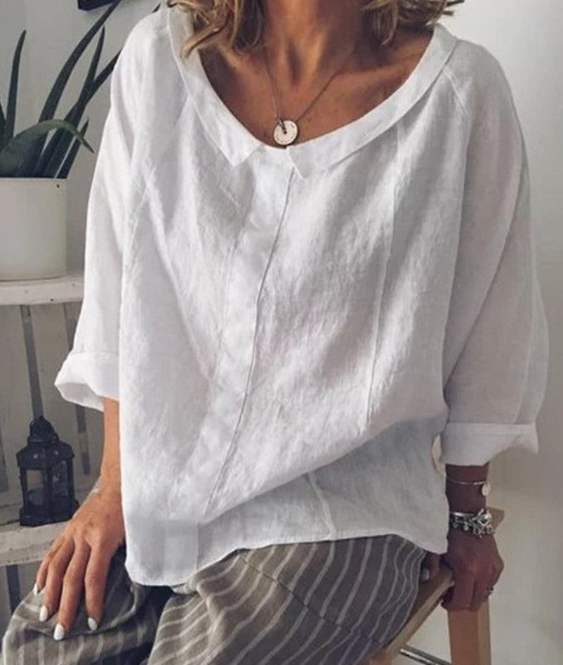 Blusa elegante de lino con solapas de Isabella Sol