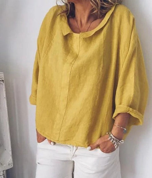 Chic Linen Lapel Blouse by Isabella Sol
