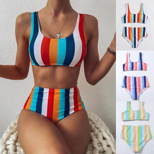 Vibrant Striped High Waist Bikini by Isabella Sol