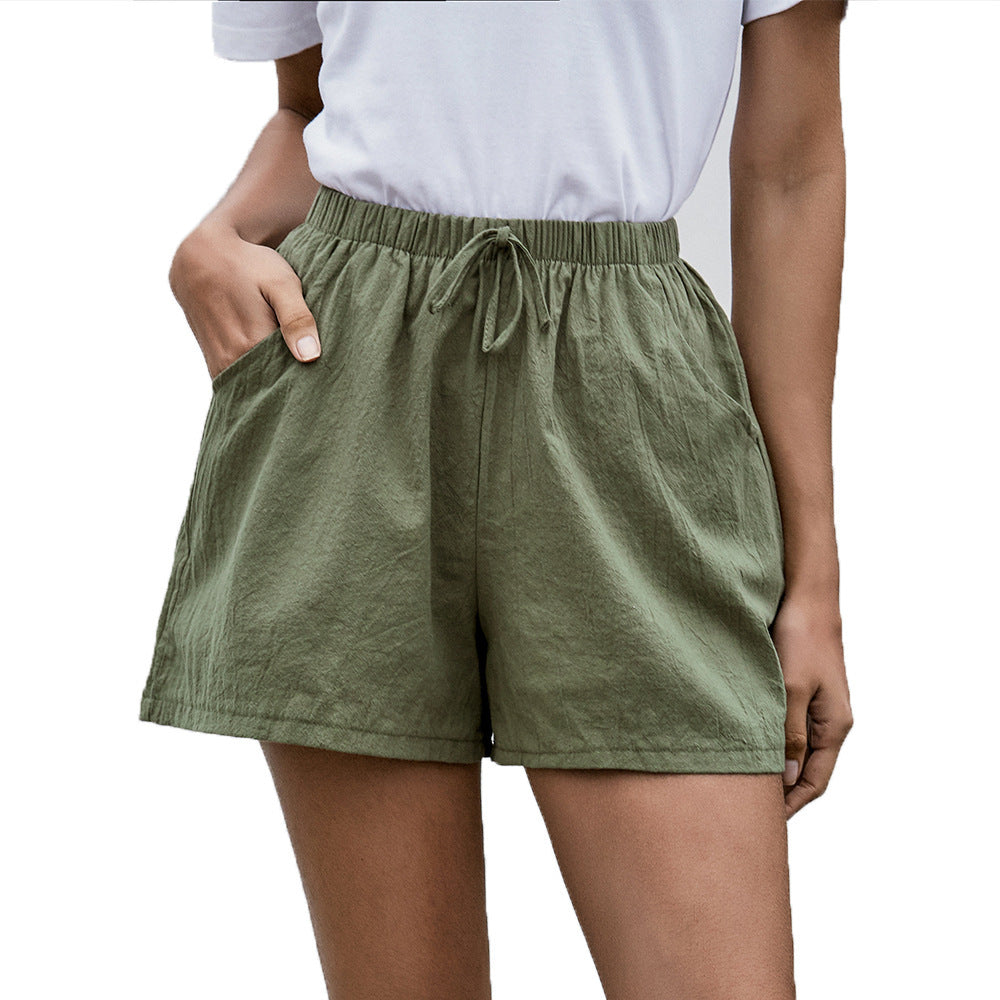 Pantalones cortos de lino de pierna ancha Isabella Sol para mujer, estilo casual.