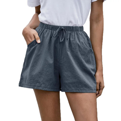 Pantalones cortos de lino de pierna ancha Isabella Sol para mujer, estilo casual.