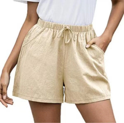 Pantalones cortos de lino de pierna ancha Isabella Sol para mujer, estilo casual.