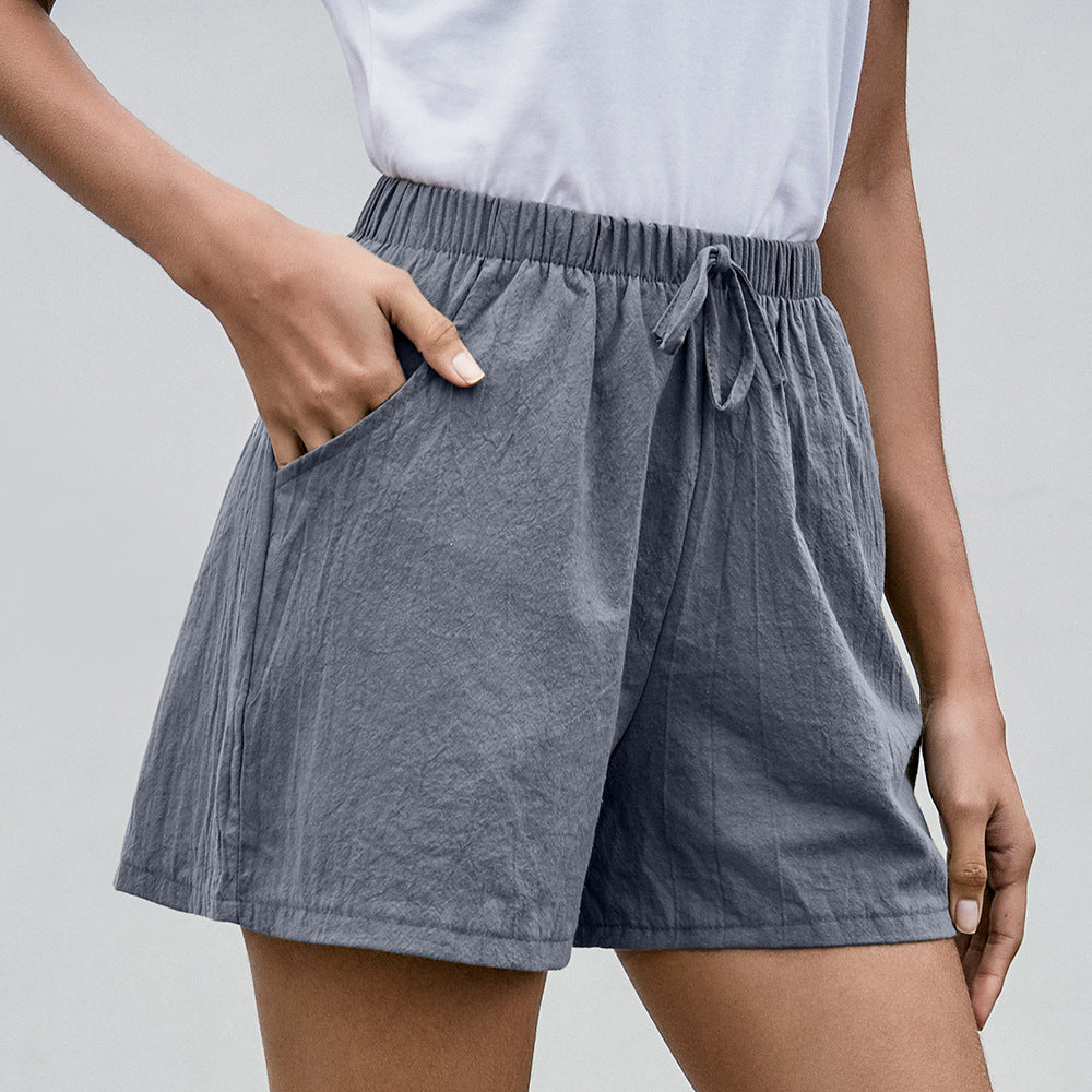 Pantalones cortos de lino de pierna ancha Isabella Sol para mujer, estilo casual.