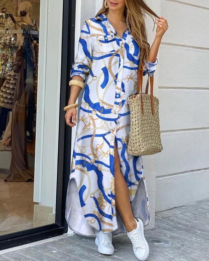Chic Printed Long Shirt Dress Isabella Sol