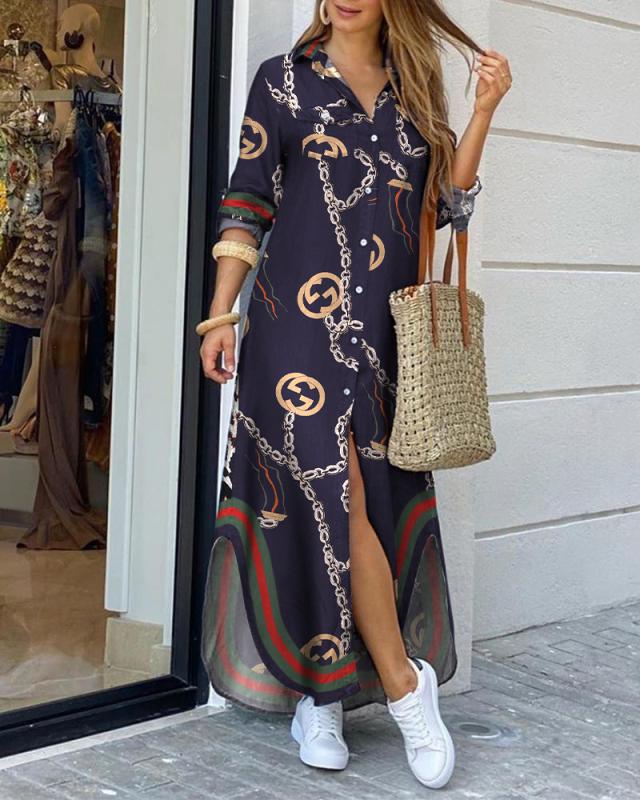 Elegante vestido camisero largo estampado de Isabella Sol