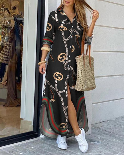 Elegante vestido camisero largo estampado de Isabella Sol