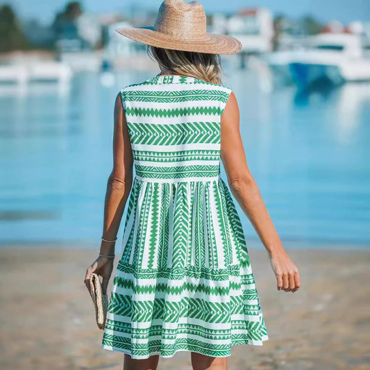 Vestido midi con escote en V de Isabella Sol con estampado vibrante