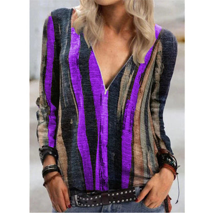 Top con cremallera y cuello en V de Isabella Sol con rayas vibrantes