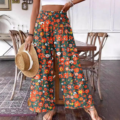 Elegantes pantalones de talle alto con estampado floral de Isabella Sol.