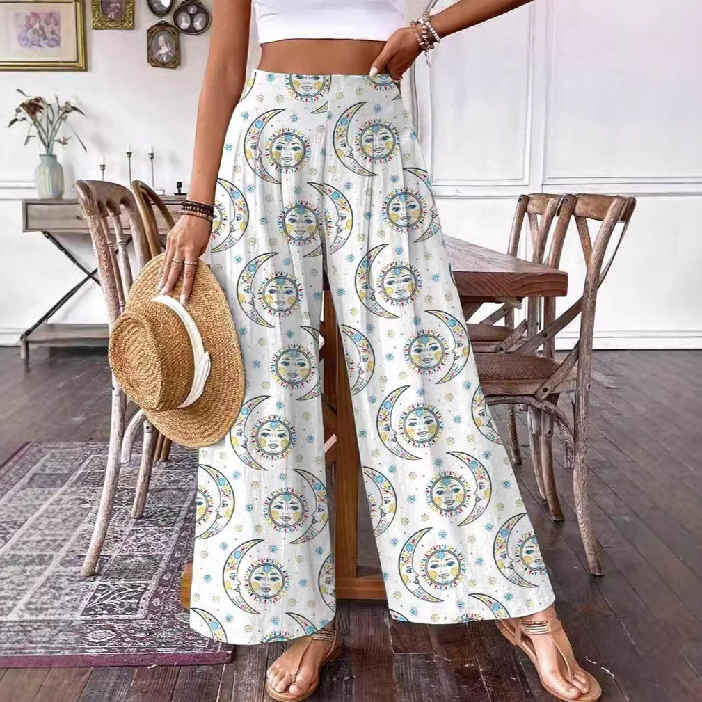 Elegantes pantalones de talle alto con estampado floral de Isabella Sol.