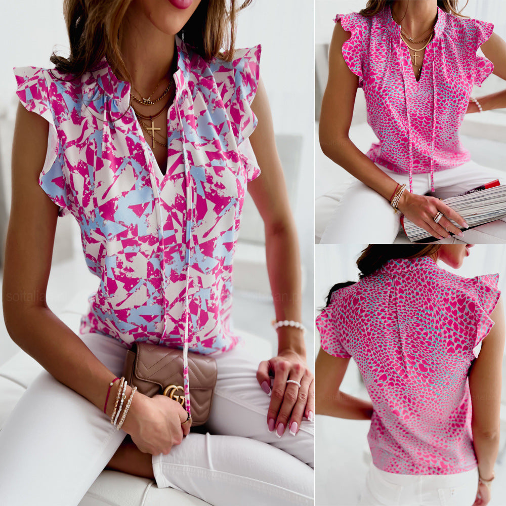 Vibrant Ruffled V-Neck Blouse by Isabella Sol