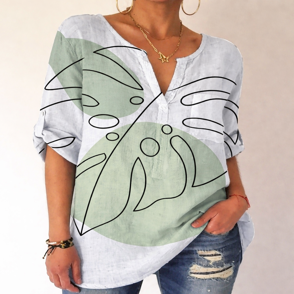 Blusa de algodón estampada con escote en V de Isabella Sol.