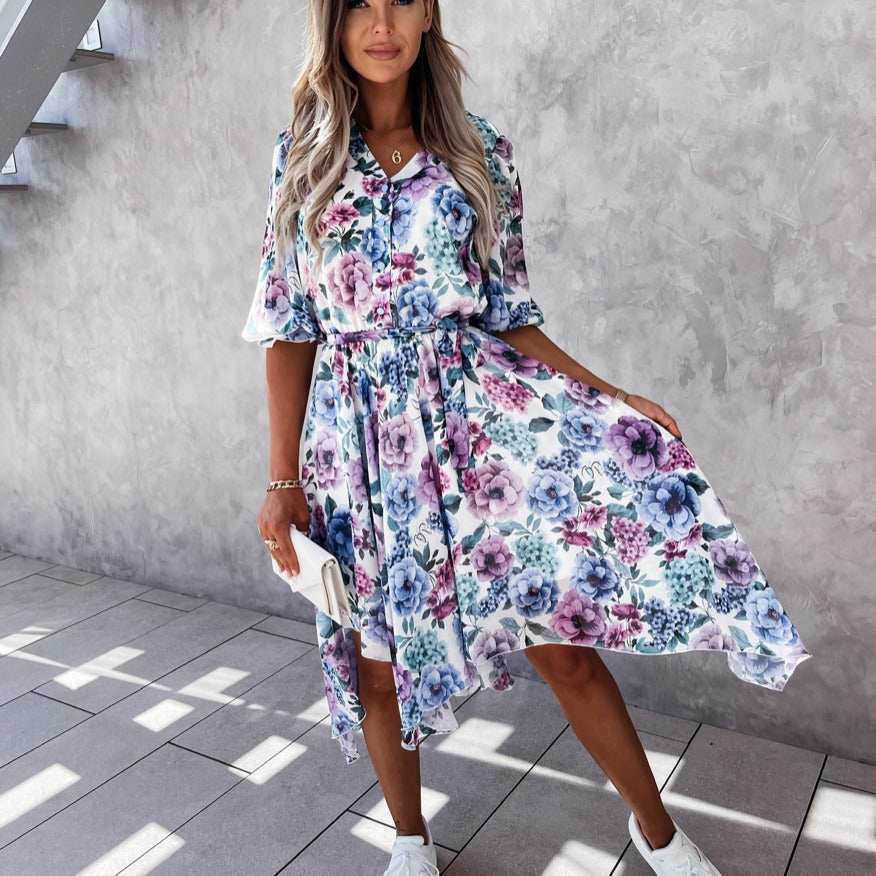 Floral Print Isabella Sol Irregular Midi Dress