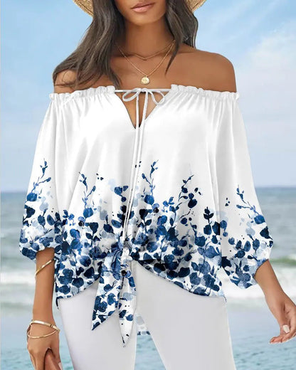 Elegante top estampado con hombros descubiertos de Isabella Sol
