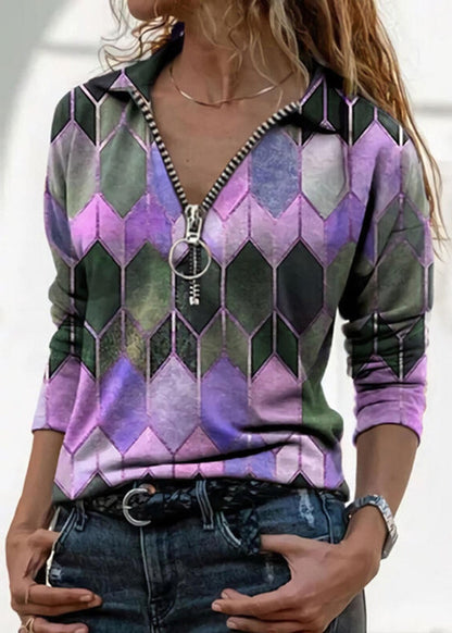 Top colorido con cremallera y escote en V de Isabella Sol, ajuste perfecto.
