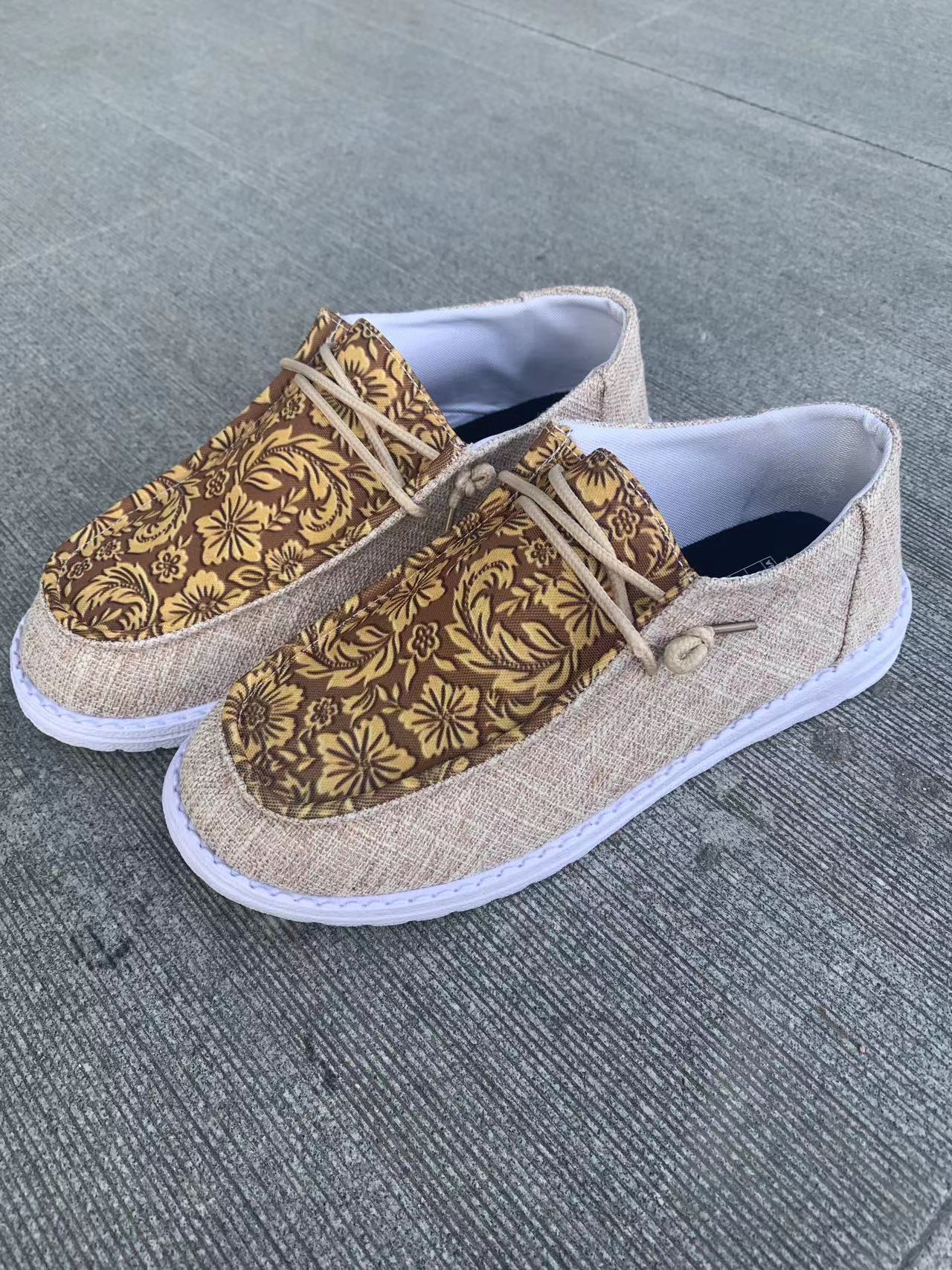 Mocasines de uso diario para mujer Isabella Sol con estampado floral en lona.