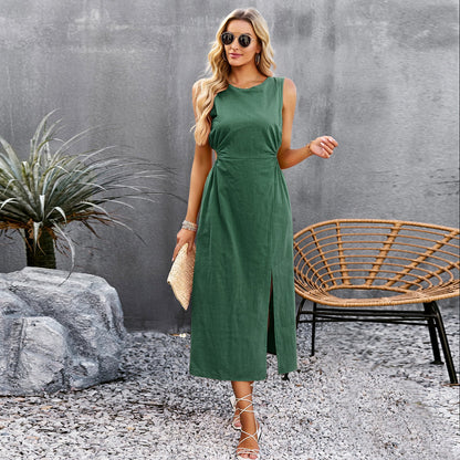 Elegante vestido midi sin mangas de Isabella Sol para verano