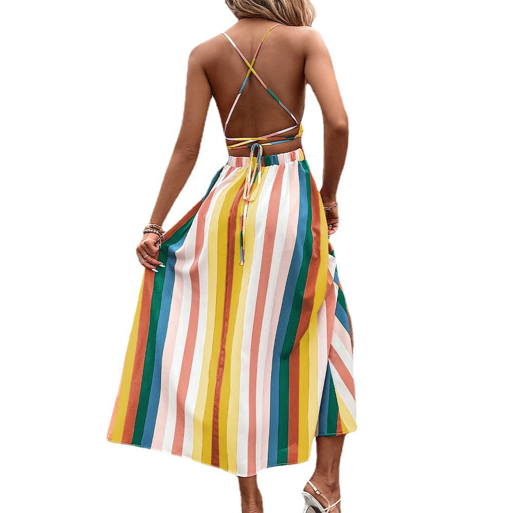 Vestido de rayas arcoíris vibrantes de Isabella Sol