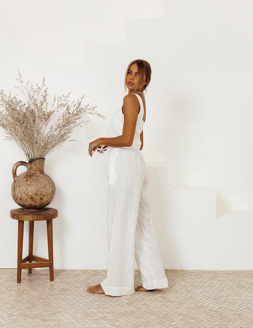 Conjunto de chaleco de algodón y lino de corte relajado de Isabella Sol.