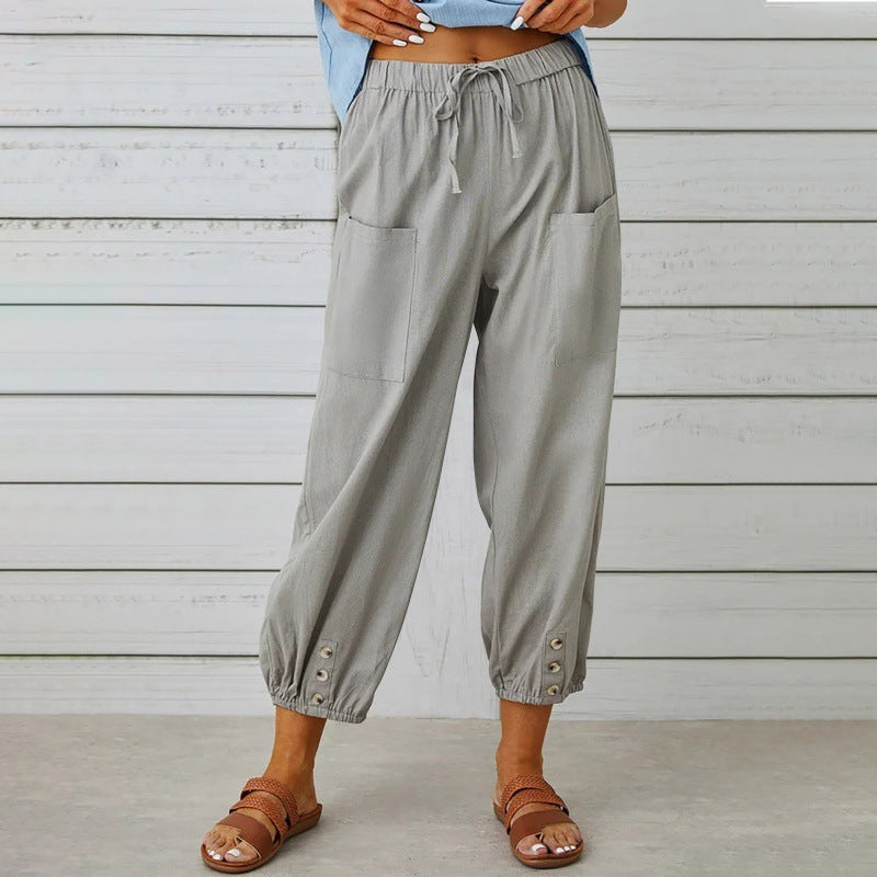 Pantalones holgados de algodón y lino de Isabella Sol