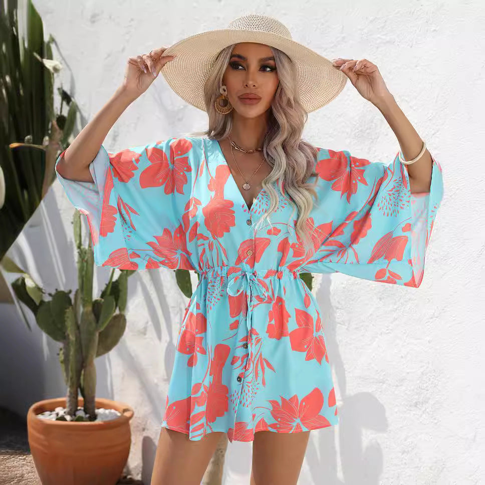 Vestido de verano con estampado de hojas de Isabella Sol