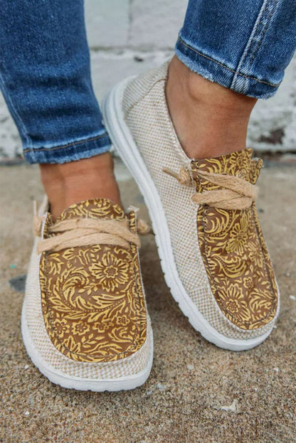 Mocasines de uso diario para mujer Isabella Sol con estampado floral en lona.